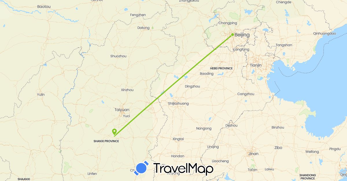 TravelMap itinerary: driving, electric vehicle in China (Asia)